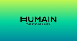 Bold logo with gradient background.
