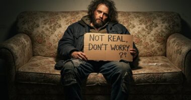 homeless man on a sofa