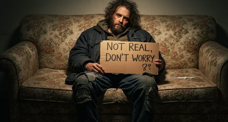 homeless man on a sofa