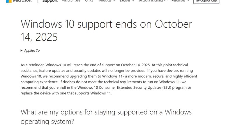 Windows 10 end of life