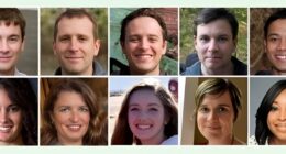 The top row of images are generated by AI, the bottom row are images of real people.