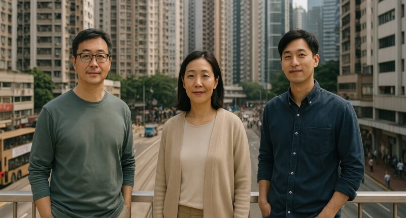 Urban professionals standing confidently.