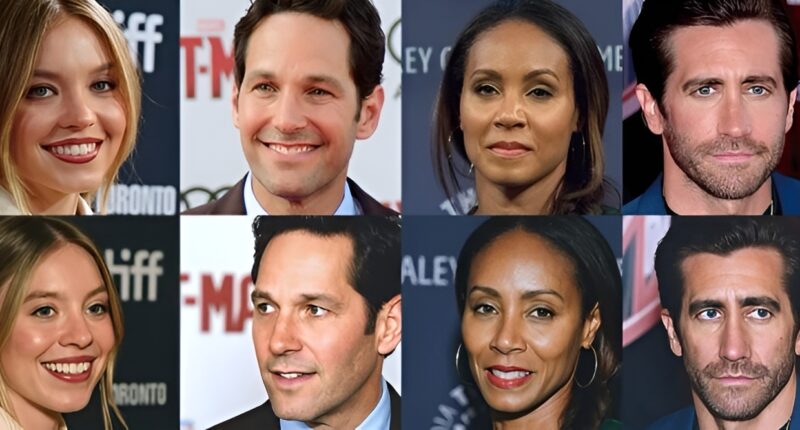 Celebrity faces, real and synthetic.