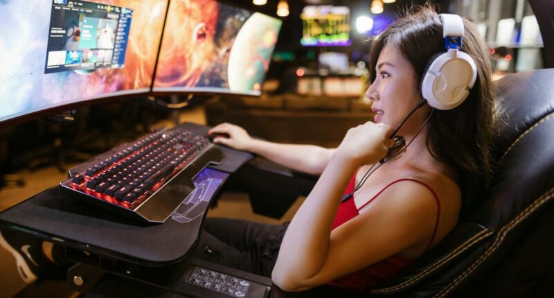 Playing video games.